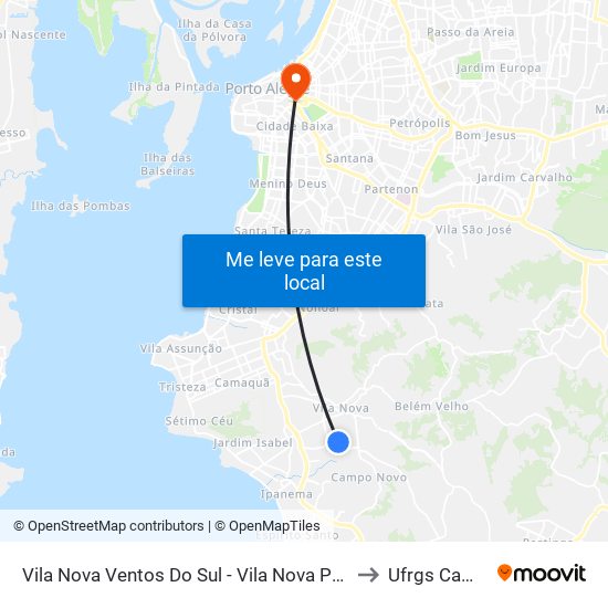 Vila Nova Ventos Do Sul - Vila Nova Porto Alegre - Rs 91750-260 Brasil to Ufrgs Campus Centro map