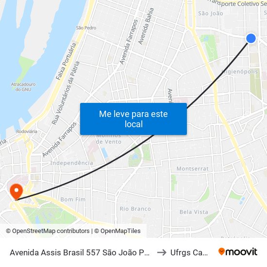 Avenida Assis Brasil 557 São João Porto Alegre - Rs 90550-130 Brasil to Ufrgs Campus Centro map