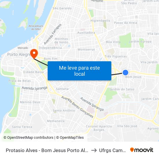 Protasio Alves - Bom Jesus Porto Alegre - Rs 91420-540 Brasil to Ufrgs Campus Centro map