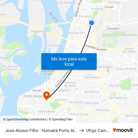 Jose Aloisio Filho - Humaitá Porto Alegre - Rs 90250-180 Brasil to Ufrgs Campus Centro map
