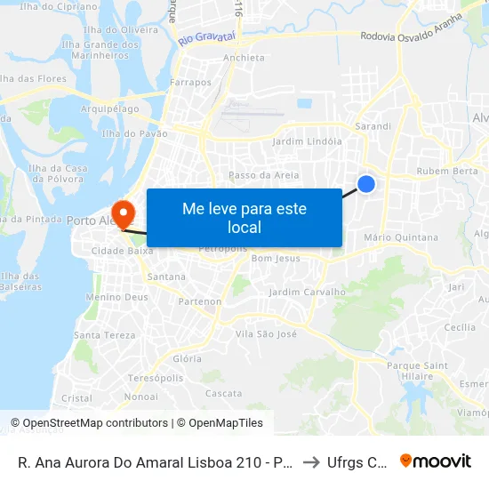 R. Ana Aurora Do Amaral Lisboa 210 - Passo Das Pedras Porto Alegre - Rs 91230-000 Brasil to Ufrgs Campus Centro map
