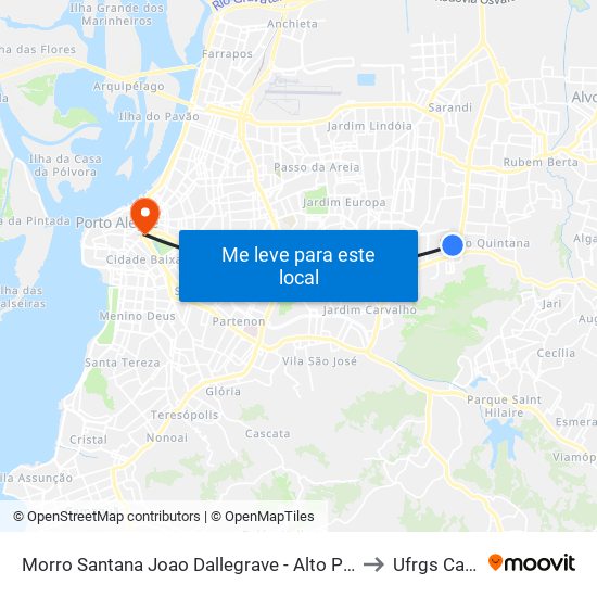 Morro Santana Joao Dallegrave - Alto Petrópolis Porto Alegre - Rs 91240-200 Brasil to Ufrgs Campus Centro map