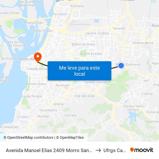 Avenida Manoel Elias 2409 Morro Santana Porto Alegre - Rs 91240-260 Brasil to Ufrgs Campus Centro map