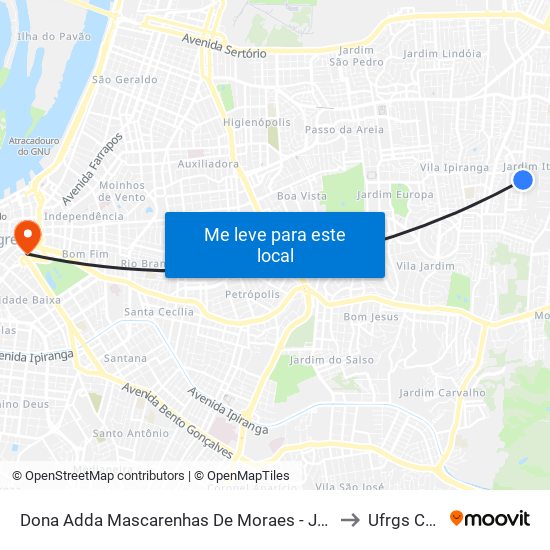Dona Adda Mascarenhas De Moraes - Jardim Itu-Sabará Porto Alegre - Rs 91220-140 Brasil to Ufrgs Campus Centro map