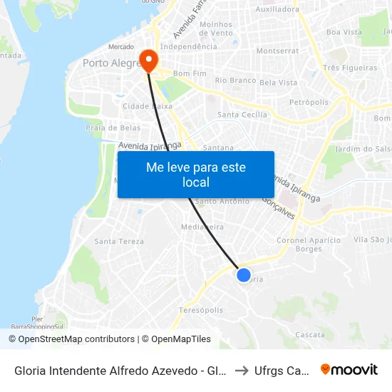 Gloria Intendente Alfredo Azevedo - Glória Porto Alegre - Rs 90660-070 Brasil to Ufrgs Campus Centro map