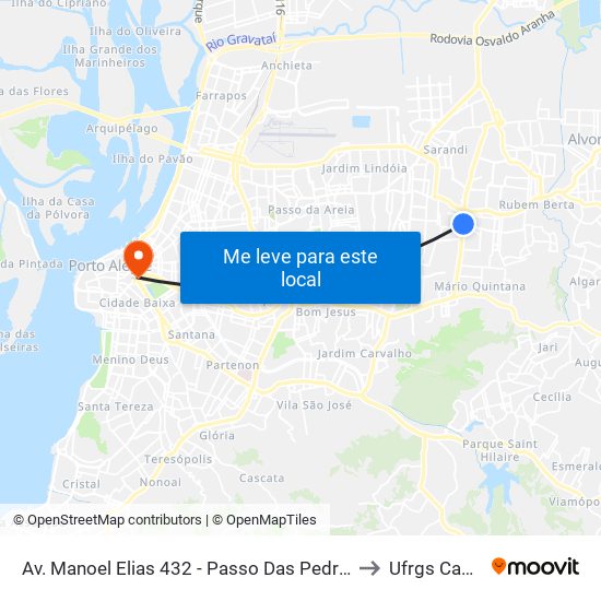 Av. Manoel Elias 432 - Passo Das Pedras Porto Alegre - Rs 91240-400 Brasil to Ufrgs Campus Centro map