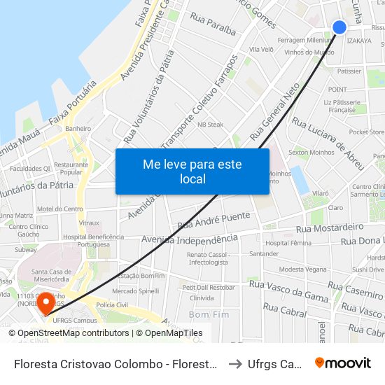 Floresta Cristovao Colombo - Floresta Porto Alegre - Rs 90560-003 Brasil to Ufrgs Campus Centro map