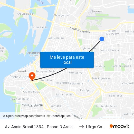 Av. Assis Brasil 1334 - Passo D Areia Porto Alegre - Rs 91010-001 Brasil to Ufrgs Campus Centro map