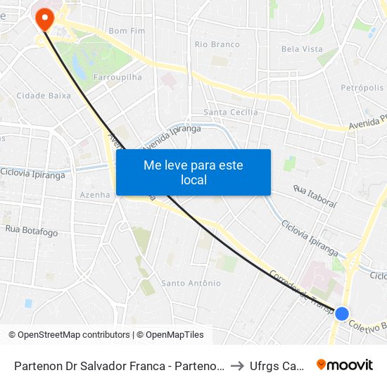 Partenon Dr Salvador Franca - Partenon Porto Alegre - Rs 91510-000 Brasil to Ufrgs Campus Centro map