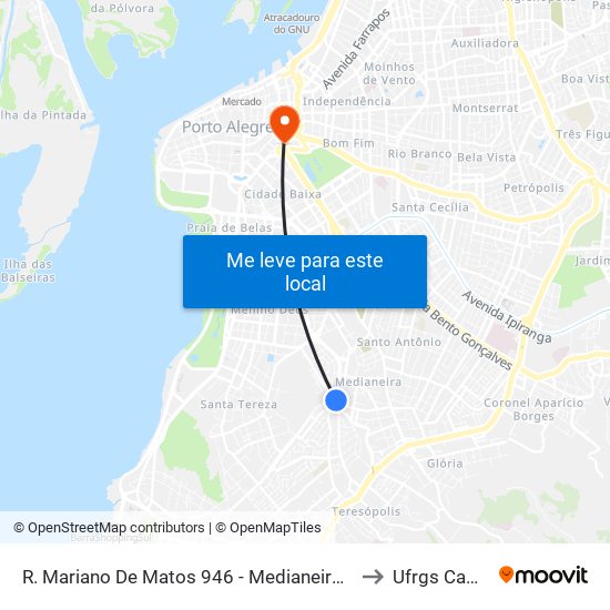 R. Mariano De Matos 946 - Medianeira Porto Alegre - Rs 90880-250 Brasil to Ufrgs Campus Centro map