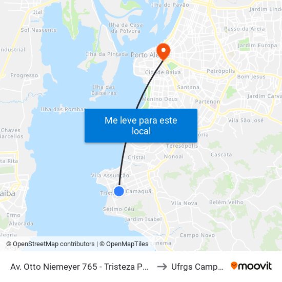 Av. Otto Niemeyer 765 - Tristeza Porto Alegre - Rs Brasil to Ufrgs Campus Centro map
