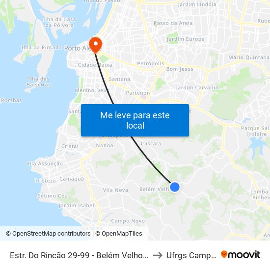 Estr. Do Rincão 29-99 - Belém Velho Porto Alegre - Rs Brasil to Ufrgs Campus Centro map