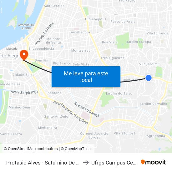 Protásio Alves - Saturnino De Brito to Ufrgs Campus Centro map