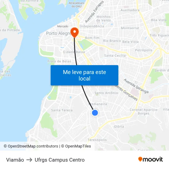 Viamão to Ufrgs Campus Centro map