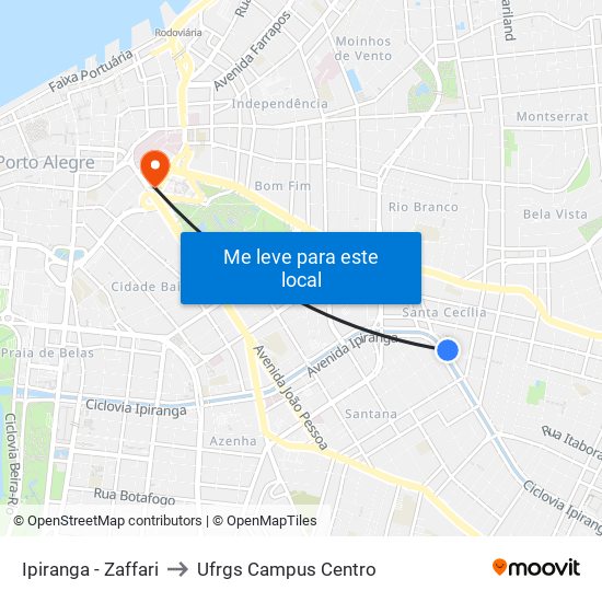 Ipiranga - Zaffari to Ufrgs Campus Centro map