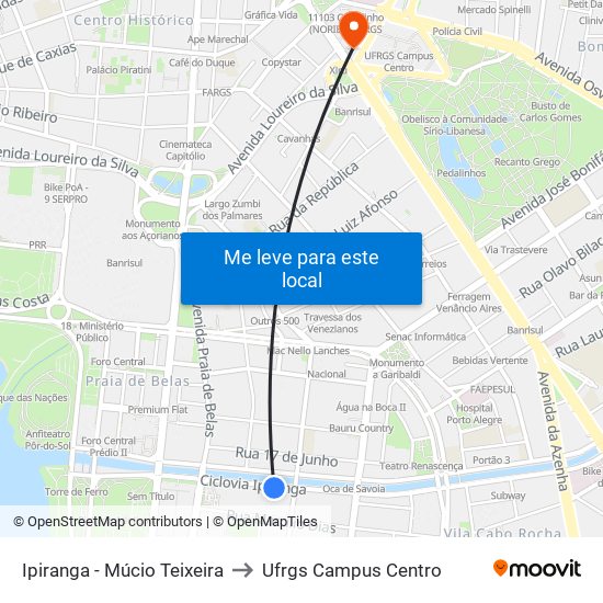 Ipiranga - Múcio Teixeira to Ufrgs Campus Centro map