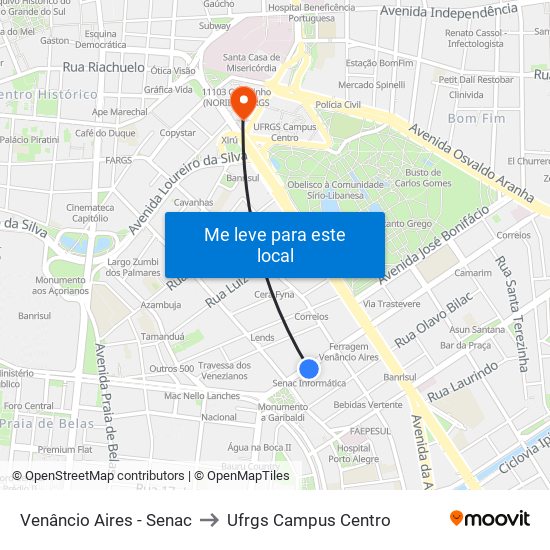 Venâncio Aires - Senac to Ufrgs Campus Centro map