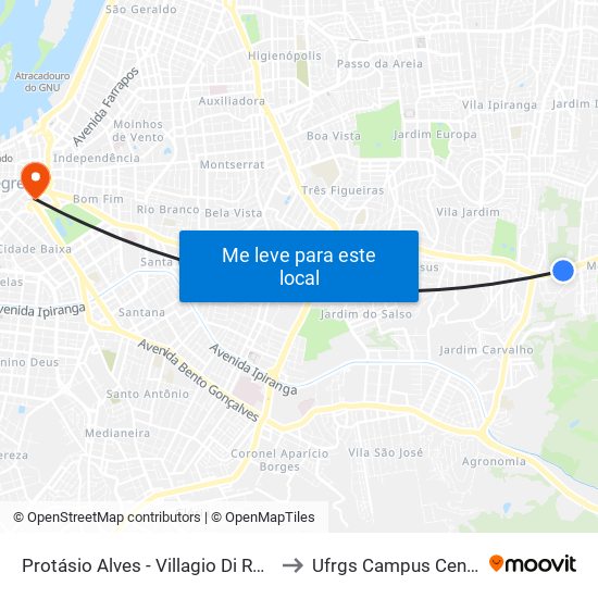 Protásio Alves - Villagio Di Roma to Ufrgs Campus Centro map