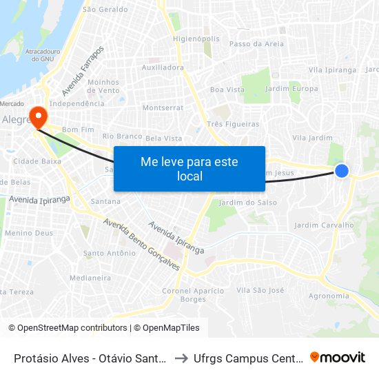 Protásio Alves - Otávio Santos to Ufrgs Campus Centro map