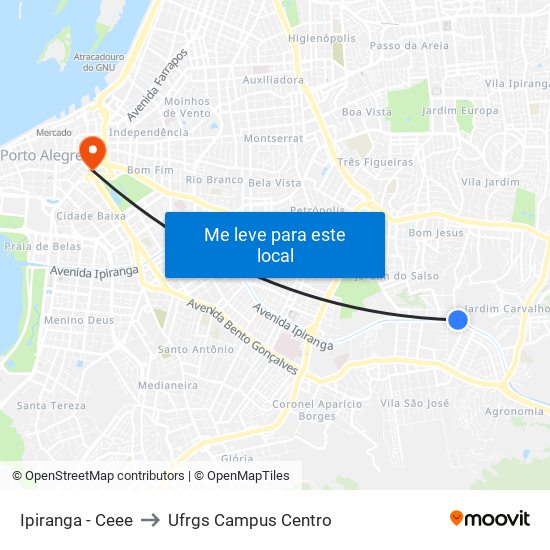 Ipiranga - Ceee to Ufrgs Campus Centro map