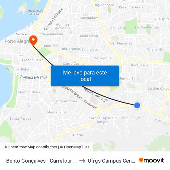 Bento Gonçalves - Carrefour Bc to Ufrgs Campus Centro map