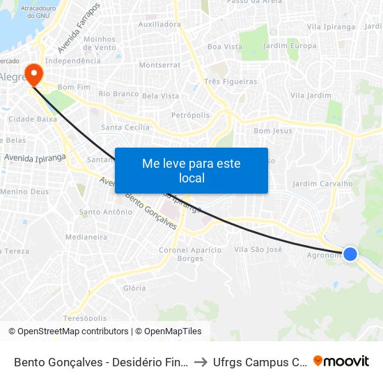 Bento Gonçalves - Desidério Finamor Bc to Ufrgs Campus Centro map