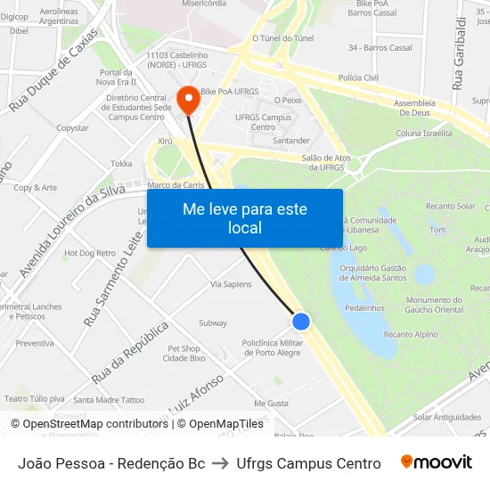 João Pessoa - Redenção Bc to Ufrgs Campus Centro map