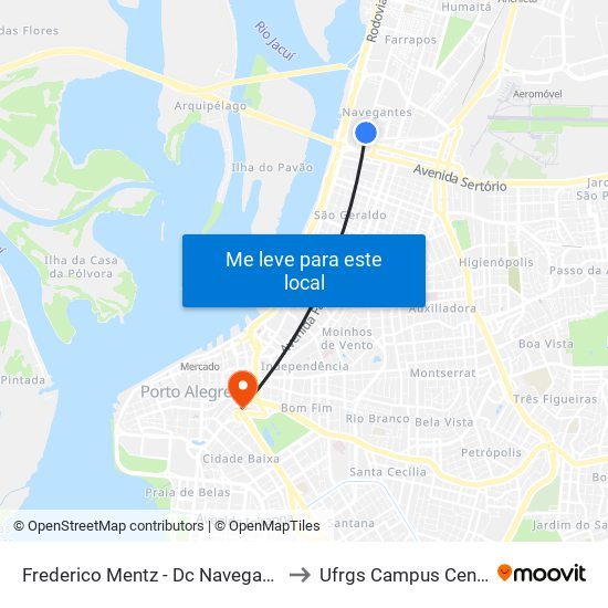 Frederico Mentz - Dc Navegantes to Ufrgs Campus Centro map