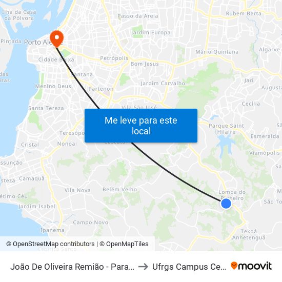 João De Oliveira Remião - Parada 15 to Ufrgs Campus Centro map