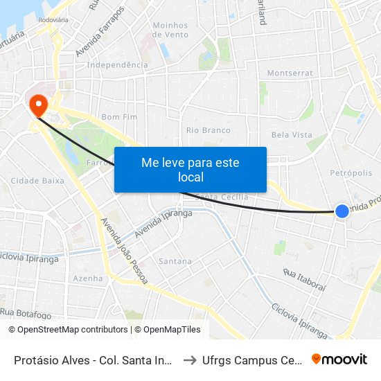 Protásio Alves - Col. Santa Inês Bc to Ufrgs Campus Centro map