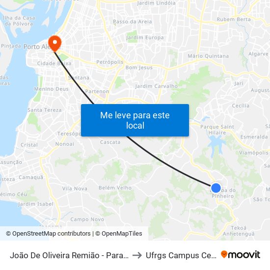 João De Oliveira Remião - Parada 13 to Ufrgs Campus Centro map