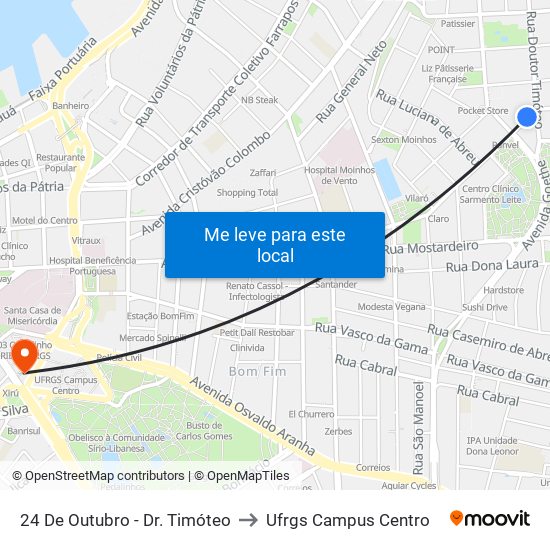 24 De Outubro - Dr. Timóteo to Ufrgs Campus Centro map