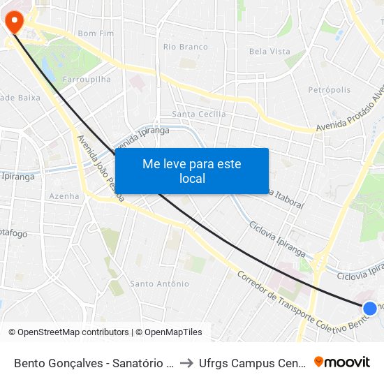 Bento Gonçalves - Sanatório Cb to Ufrgs Campus Centro map