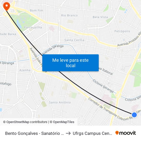 Bento Gonçalves - Sanatório Bc to Ufrgs Campus Centro map