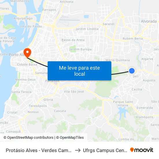 Protásio Alves - Verdes Campos to Ufrgs Campus Centro map