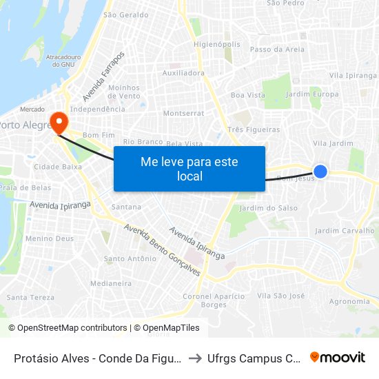 Protásio Alves - Conde Da Figueira Cb to Ufrgs Campus Centro map