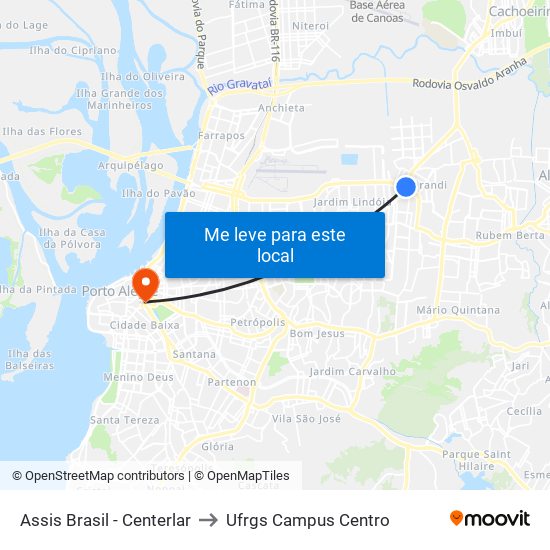 Assis Brasil - Centerlar to Ufrgs Campus Centro map
