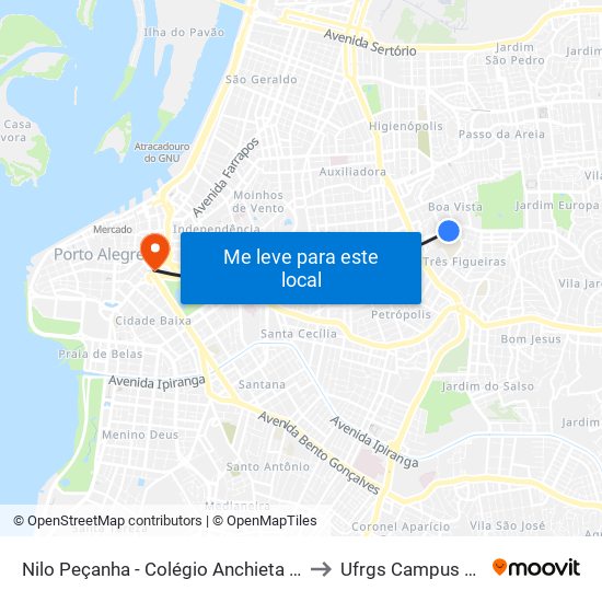 Nilo Peçanha - Colégio Anchieta / Unisinos to Ufrgs Campus Centro map