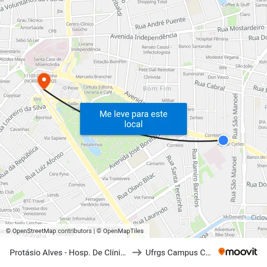 Protásio Alves - Hosp. De Clínicas Cb to Ufrgs Campus Centro map