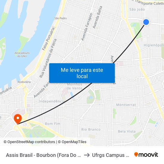 Assis Brasil - Bourbon (Fora Do Corredor) to Ufrgs Campus Centro map