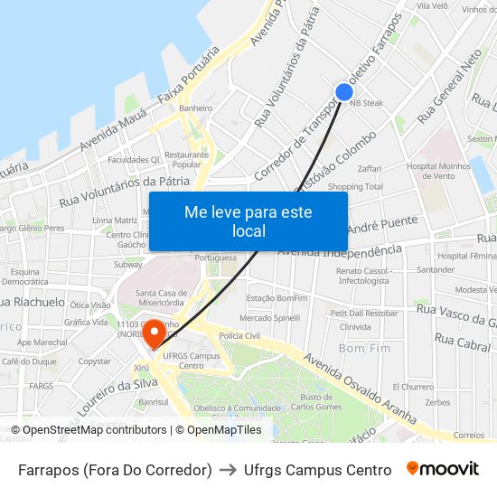 Farrapos (Fora Do Corredor) to Ufrgs Campus Centro map