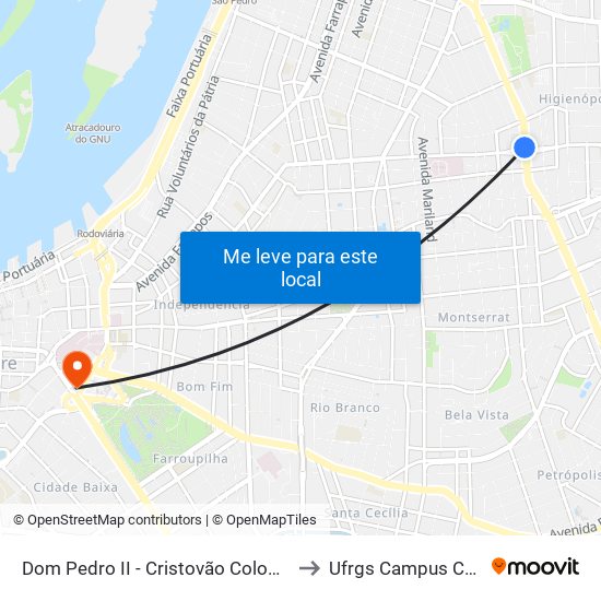 Dom Pedro II - Cristovão Colombo Ns to Ufrgs Campus Centro map