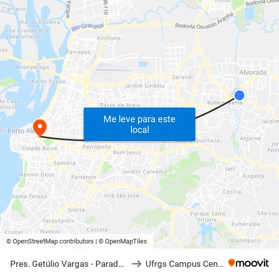 Pres. Getúlio Vargas - Parada 43 to Ufrgs Campus Centro map