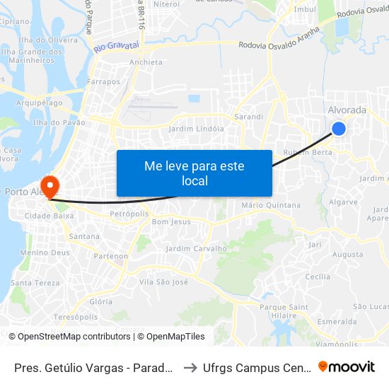 Pres. Getúlio Vargas - Parada 46 to Ufrgs Campus Centro map