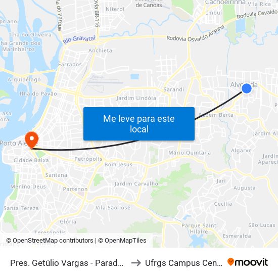 Pres. Getúlio Vargas - Parada 49 to Ufrgs Campus Centro map