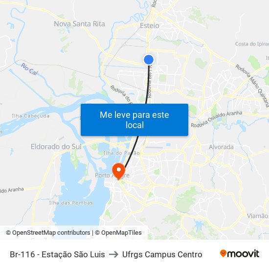 Br-116 - Estação São Luis to Ufrgs Campus Centro map