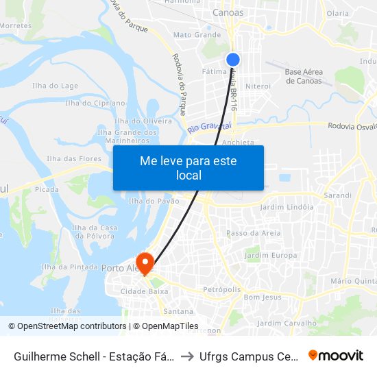 Guilherme Schell - Estação Fátima to Ufrgs Campus Centro map