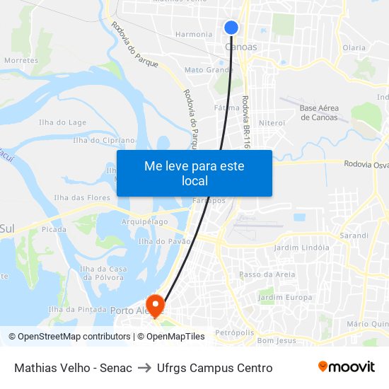 Mathias Velho - Senac to Ufrgs Campus Centro map