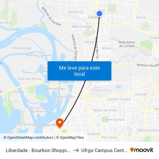 Liberdade - Bourbon Shopping to Ufrgs Campus Centro map