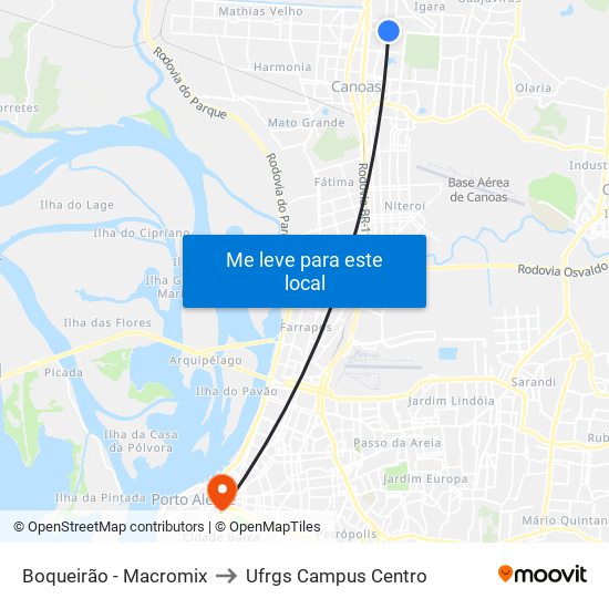 Boqueirão - Macromix to Ufrgs Campus Centro map